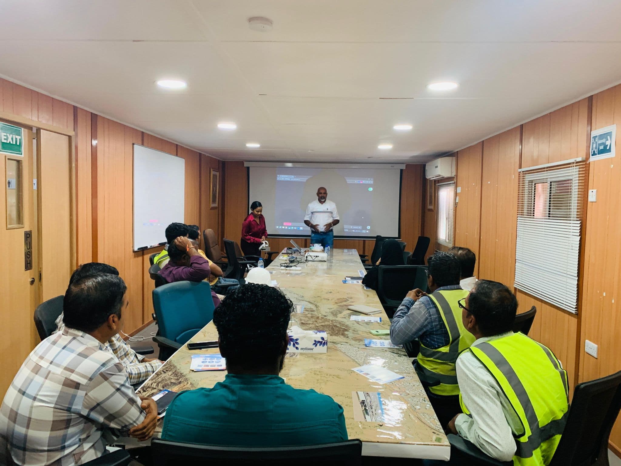 Galfar Project Team and HSE Supervisors Attending Road Safety Presentation